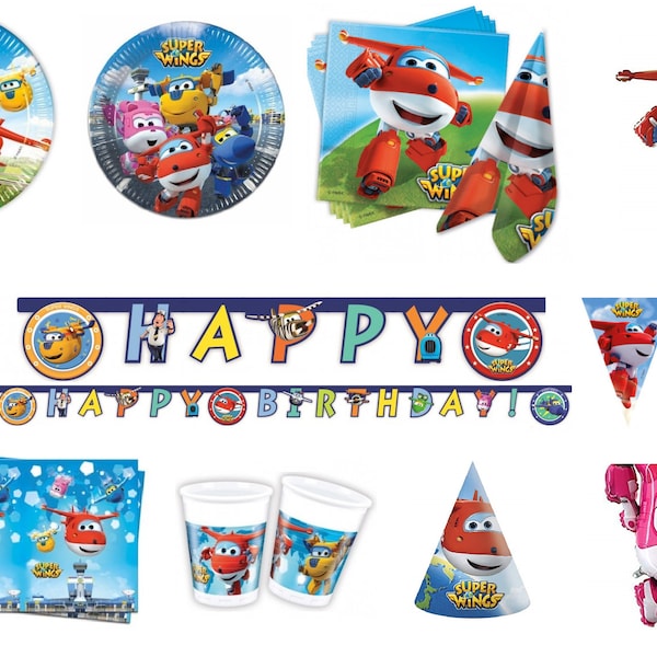 SUPER WINGS Partyzubehör, Dekoration, Geschirr, Tassen, Servietten, Teller, Tischdecken, Hüte, Flaggen, Banner, Luftballons