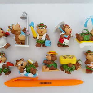 Kinder Surprise Vintage Toys Complete Collectible 10 Figures Set 1 paper Serie BEARS VACATION TEDDY Top Ten Teddies Figurines image 1