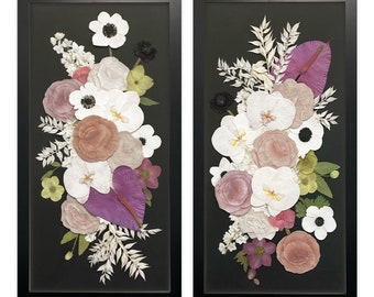 12" x 24" Duo Panels Pressed (Framed) | Floral Preservation | Wedding Bouquets | Custom Wedding | Memorial Preservation