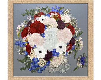 20" x 20" Pressed (Framed) | Floral Preservation | Wedding Bouquets | Custom Wedding | Memorial Preservation