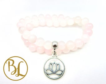 Rose Quartz Double Wrap Bracelet: Stainless Steel Charm, Love Mala