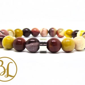 Genuine Mookaite 316 Stainless Steel Bracelet - Multicolor Mookaite Gemstone Mala for Chakra Balancing, Meditation, and Yoga