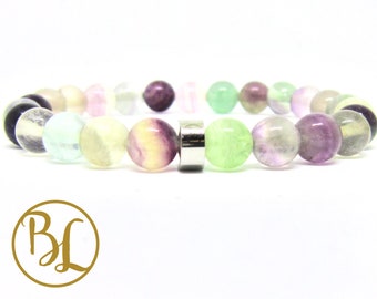 Natural Fluorite Bracelet: Multicolor Chakra Mala, Yoga Meditation