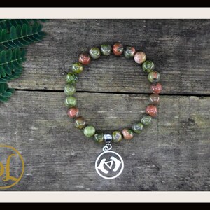 Unakite Mala Bracelet with Bodhi Lotus Charm