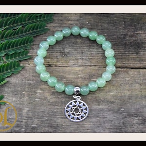 Green Aventurine Charm Bracelet: Natural Gemstone Mala, Sterling Silver Lotus