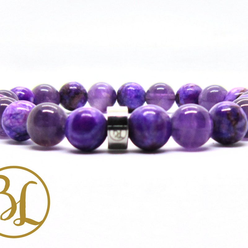 Migraine And Headache Bracelet In 8 Mm Natural Beads Of Amethyst, Hematite And Sodalite - Foto 4
