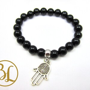 Black Tourmaline Beaded Bracelet: Choose Your Charm, Meditation Yoga