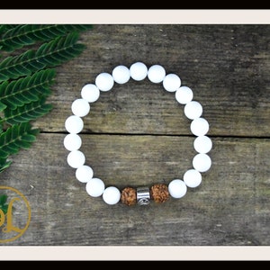 White Jade Bracelet: Rudraksha Seed Mala, Yoga Meditation