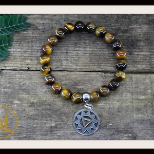 Tiger Eye Charm Bracelet: Natural Gemstone Mala, Meditation Yoga Jewelry