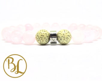 Natural Rose Quartz Bracelet: Stainless Steel Charm, Lotus Seed Mala