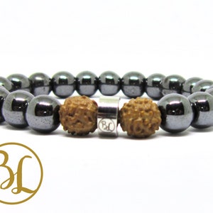 Natural Hematite & Rudraksha Bracelet: Meditation Yoga Energy