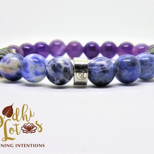 Insomnia Natural  Gemstone Bracelet Sodalite Amethyst Smoky Quartz Insomnia Mala Meditation Bracelet