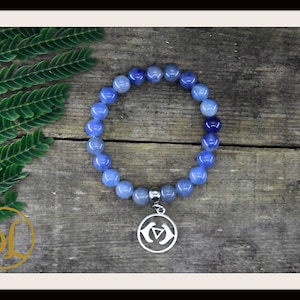 Blue Aventurine Charm Bracelet: Natural Gemstone, Sterling Silver Lotus