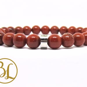 Red Jasper Gemstone Bracelet: Natural Stone Mala with Stainless Steel Charm