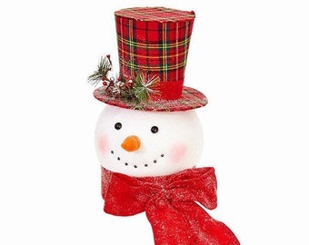 Snowman Head Tree Topper Brand New Just In Red Plaid Top Hat W Frosted Pine Button Eyes Carrot Nose Red Snowy Scarf Snowman Head Tree Topper Brand New Just In Red Plaid Top Hat W Frosted Pine Button Eyes Carrot Nose Red Snowy Scarf