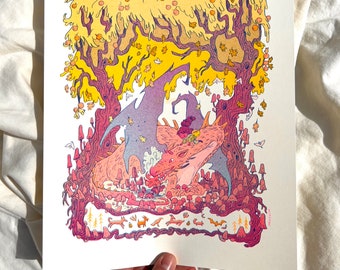 Fall Dragon - Risograph Print