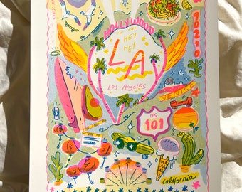 Travel Card Series LA - Large Riso Print