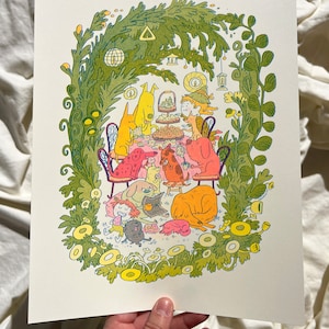 Doggy Tea Party Risograph Print