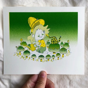 Mushroom Gardener Small Risograph Print
