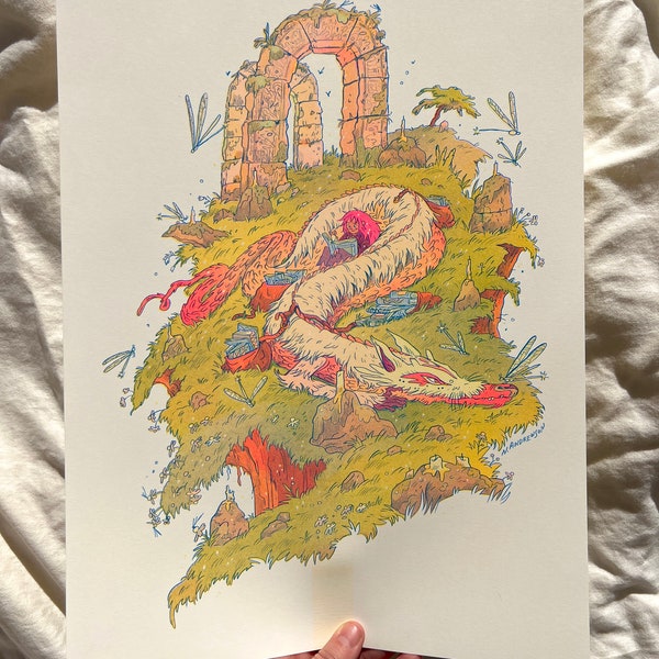 Book Dragon - Large Riso Print