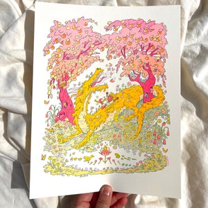 Spring Dragon Risograph Print