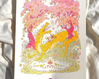 Spring Dragon Risograph Print