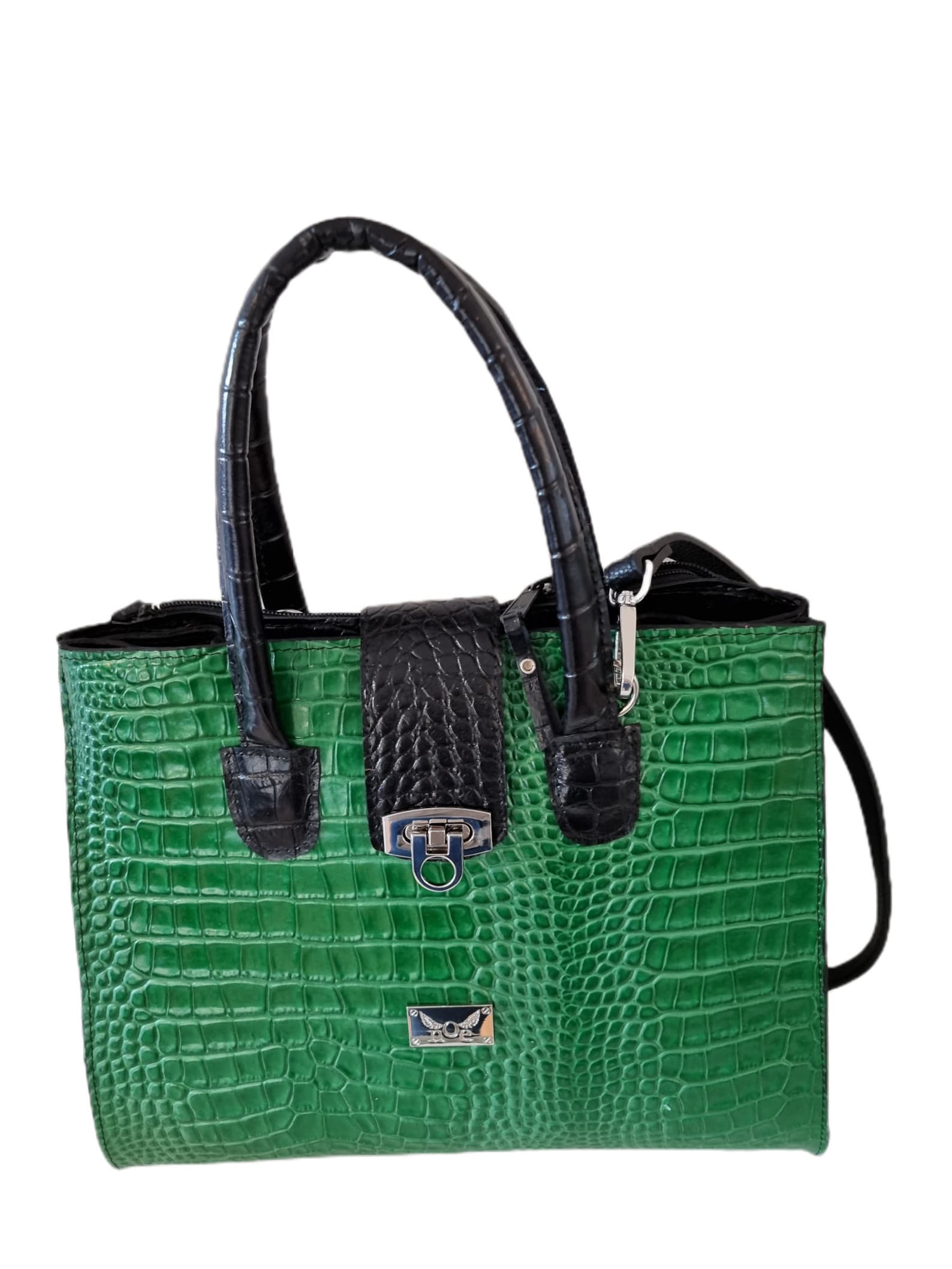 Green black leather handbag women's handbag handle handbag | Etsy
