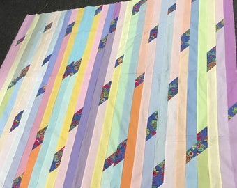 Ready to Finish Quilt Top or Back Pastel stripe Stripe pattern Floral 58X64 Cheater Block