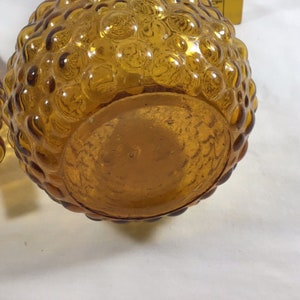 Vtg MCM Genie Bottle Decanter 22 flame tip Tall Italian Empoli Amber hobnail Glass image 6