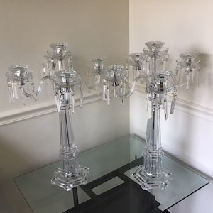 Set of 2 Lead Crystal Tower Formal Candelabra 26&quot; Tall CandleHolder Made Germany