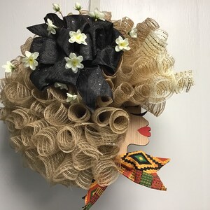 Juneteenth Wreath  Gift Silhouette Door Wall Decor African American Woman Hair Fashion Diva Queen Cultural Black Heritage