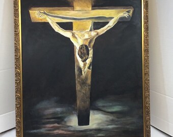 Jesus Christ on Cross The Agony Crucifixtion Crucifix Resurrection Original Framed Art Painting Easter Religious Devotional Rosary