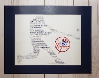 New York Yankees Word Art with color coordinating 11x14 Mat - Frame is NOT included.