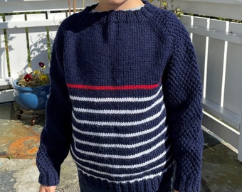 Blue August Sweater. Handmade knitted sweater for kids in wool.