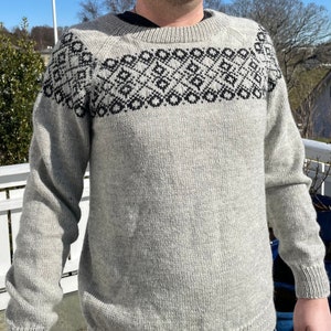 Skaga Sweater. Handmade knitted jumper in 100% wool