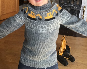 Excavator Sweater. Handmade knitted jumper for kids in 100% wool