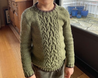 Little Cassiope Sweater. Handmade knitted jumper with braids in 100% Merino wool