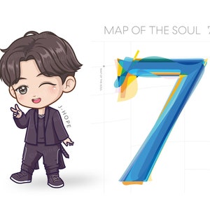 BTS J-hope Chibi, Kawaii, Dibujos animados, Clipart, K-pop, Jung Hoseok, Rm, Jin, Suga, Jimin, Taehyung, Jungkook, Ilustración Imprimible imagen 1