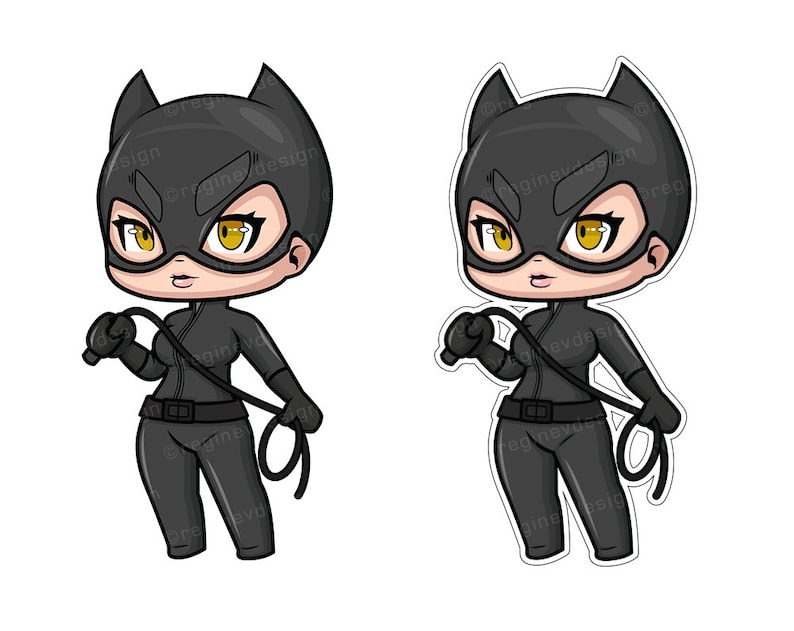 Catwoman Clipart, Sticker, DC Characters, Superhero, Illustration, Chibi, Kawaii, Superheroes