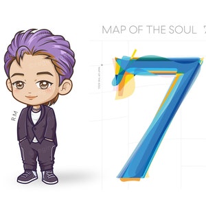 BTS RM Chibi, Kawaii, Dibujos animados, Clipart, K-pop, Kim Nam-joon, Jin, J-hope, Suga, Jimin, Taehyung, Jungkook, Ilustración (imprimible)