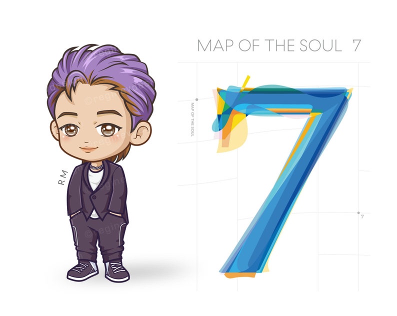 BTS RM Chibi Kawaii Cartoon Clipart K-pop Kim Nam-joon | Etsy