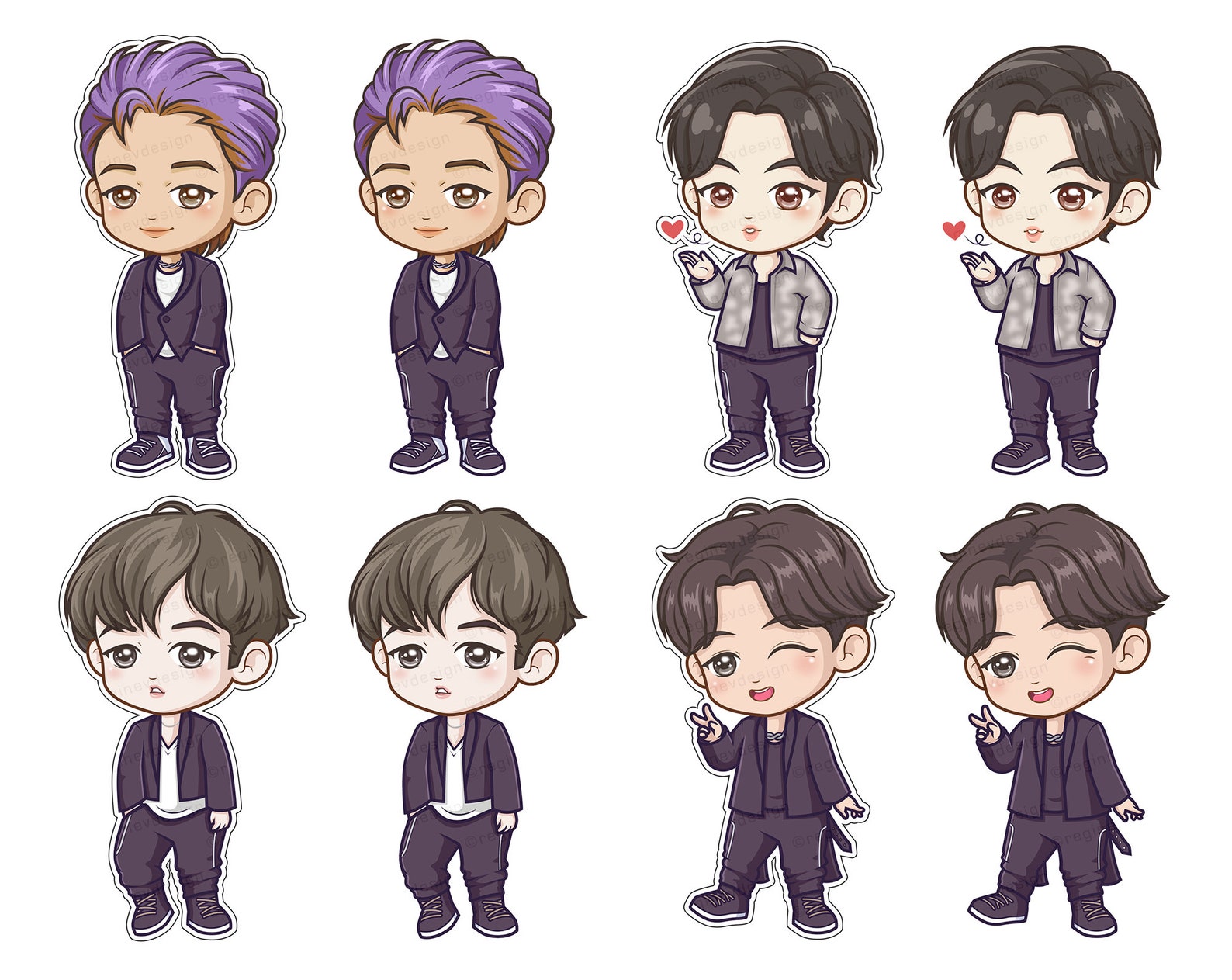 BTS Chibi Kawaii Cartoon Clipart K-pop RM Jin J-hope | Etsy