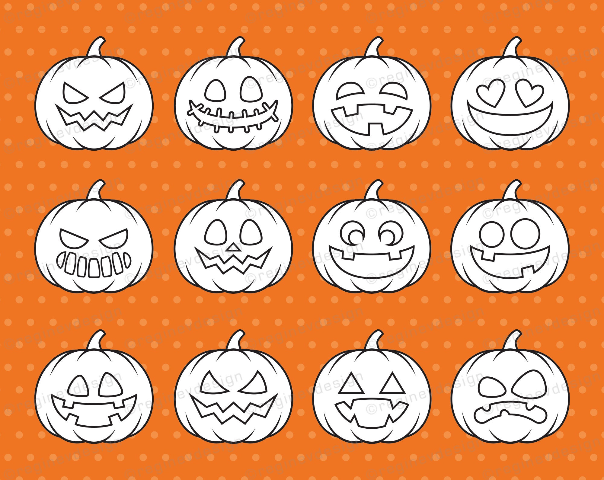 Pochoir Visage Citrouille Halloween Imprimer Mignon Halloween Jack o' Lantern Timbre numérique - Etsy France
