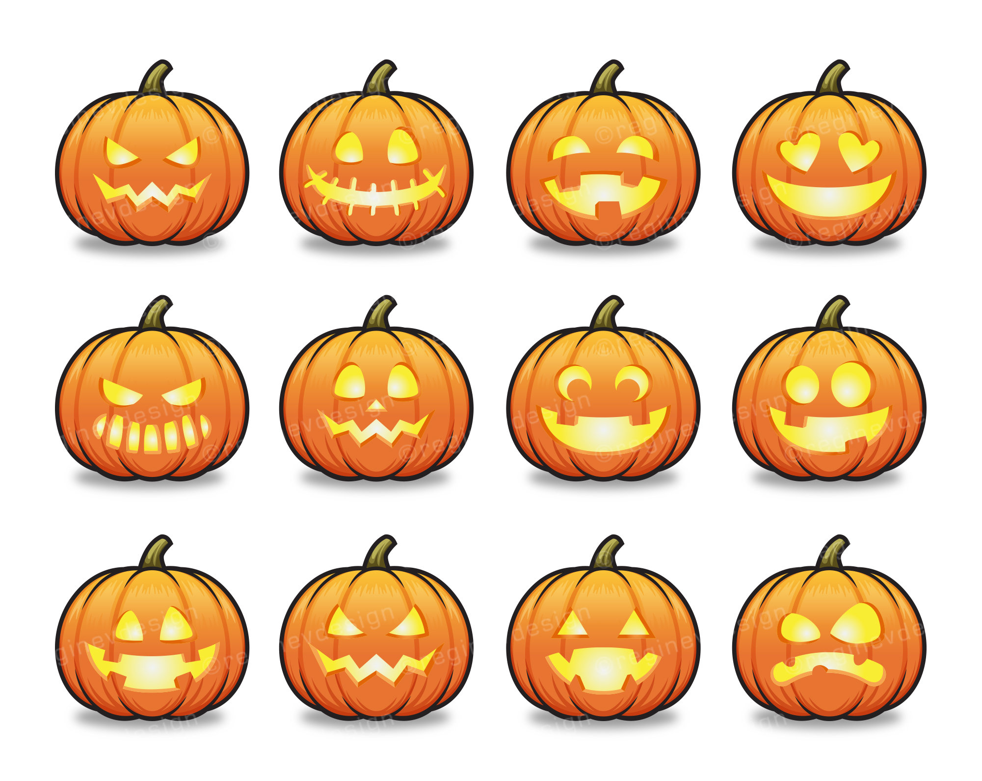 Halloween Jack O' Lantern Clipart Scary Pumpkin Cartoon - Etsy