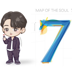 BTS Jungkook Chibi, Kawaii, Cartoon, Clipart, K-Pop, Jeon Jung-kook, Rm, Jin, Suga, J-hope, Taehyung, Jimin, Illustration (druckbare)