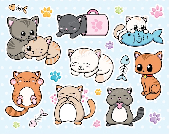 Cute Cat illustration Cat kawaii chibi vector drawing style Cat