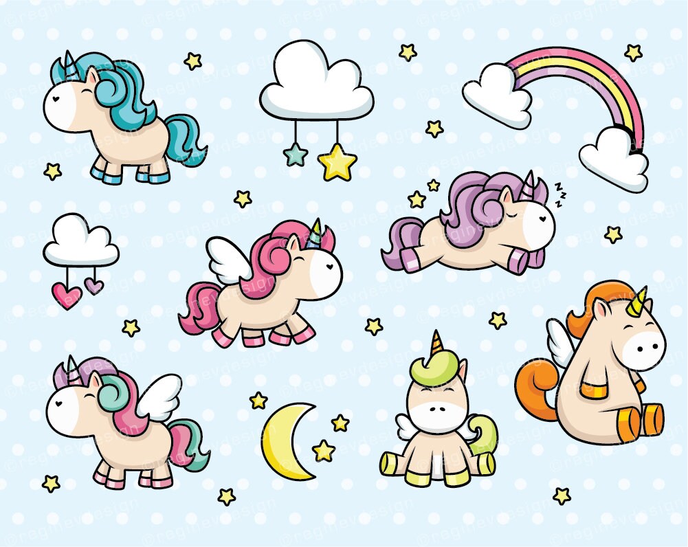 Pony Clipart Unicorn Vector Graphics Chibi Kawaii Unicorn - Etsy ...