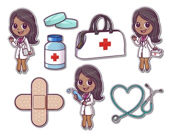 Cute Doctor Clipart, Hospital, African American, Girl, Female, Nurse,  Doctor, Cartoon, Vector, Chibi, Scrapbooking, Eps, Commercial Use