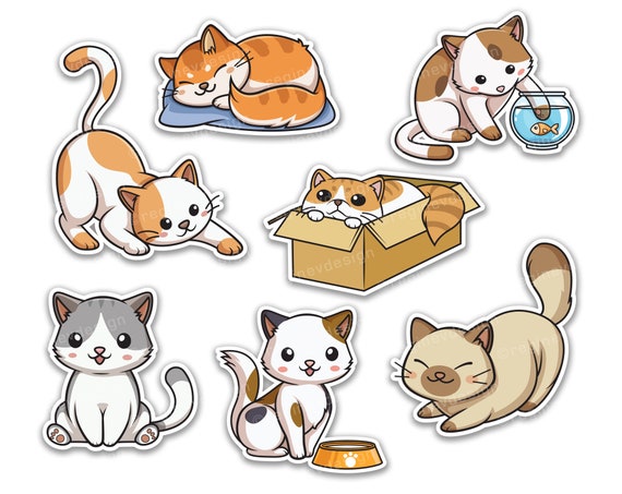 Cute Cat Clipart Kitten Sticker Pussycat Vector Kawaii | Etsy Australia