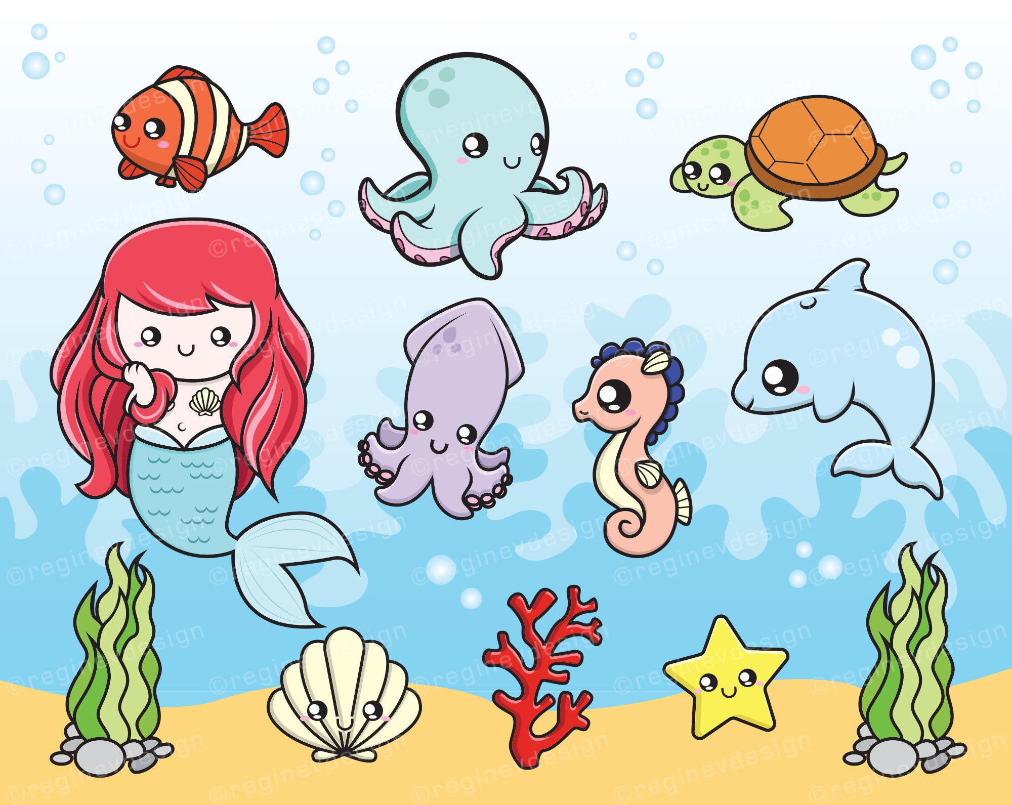Cute Baby Sea Creatures Clipart Mermaid Octopus Dolphin - Etsy Cute Baby Sea Creatures Clipart Mermaid Octopus Dolphin - Etsy